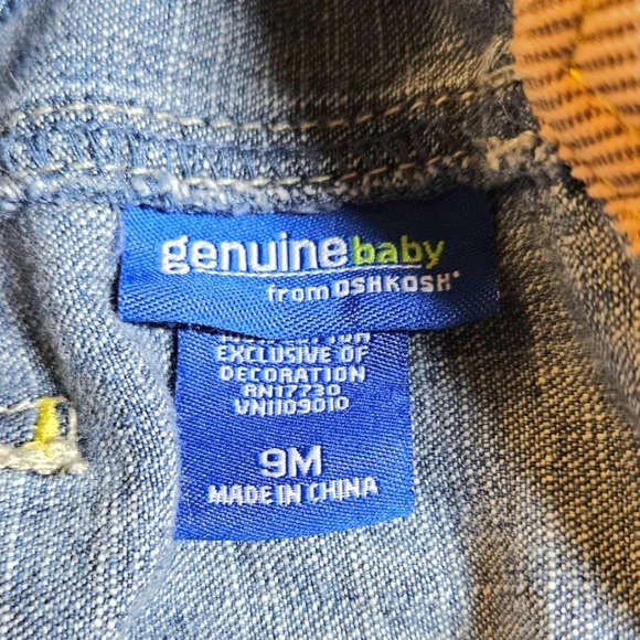 Denim Overalls 100% Cotton Genuine Baby by Oshkosh B'gosh Sz 9 Months Y2K - Picture 7 of 10